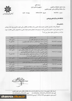 برنامه سخنرانی مرکز منطقه ای اطلاع رسانی علوم و فناوری ویژه هفته پژوهش