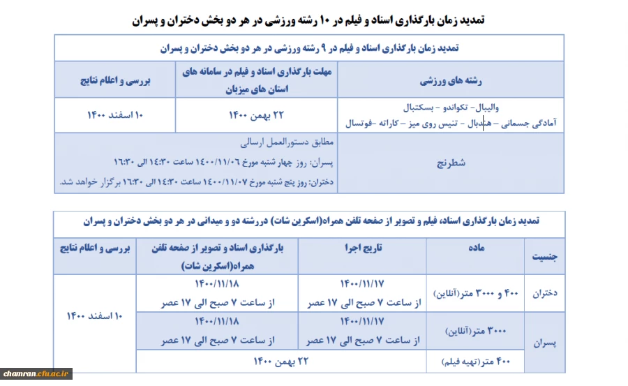 تمدید زمان بارگذاری اسناد و فیلم های المپیاد ورزش های قهرمانی (مجازی) 2