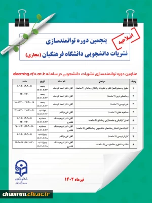 اصلاحیه پنجمین دوره توانمندسازی نشریات دانشجویی دانشگاه فرهنگیان