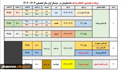 برنامه زمانبندی شده انتخاب واحد دانشجویان
