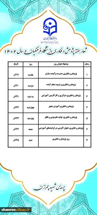 شعار هفته پژوهش و فناوری در دانشگاه فرهنگیان