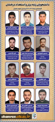 دانشجویان رتبه برتر و استعداد درخشان کارشناسی ارشد ۱۴۰۳-۱۴۰۲ پردیس شهید چمران
