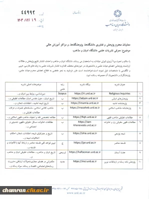 معرفی نشریات علمی دانشگاه ادیان و مذاهب