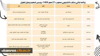 برنامه غذایی سلف دانشجویی